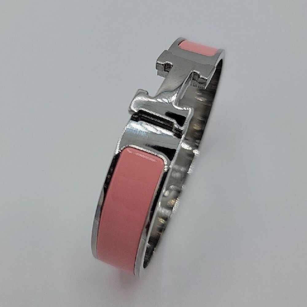 NEW Luxe Pink and Silver Letter H Bangle Bracelet
